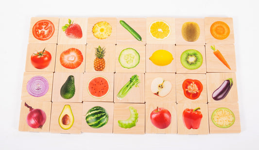 foto van het leuke spel voor dementerenden Houten Memo - Welke groente en fruit horen bij elkaar