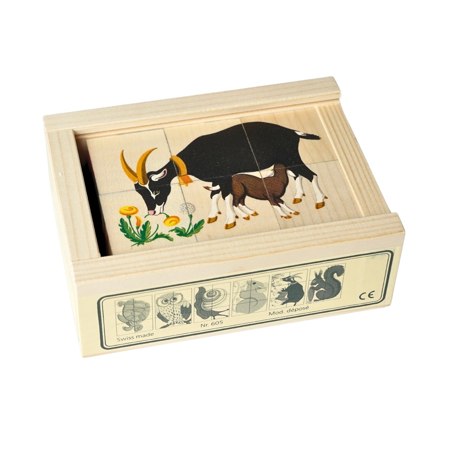 Kubus Puzzel Dieren II - 6 Delige Houten Blokkenpuzzel