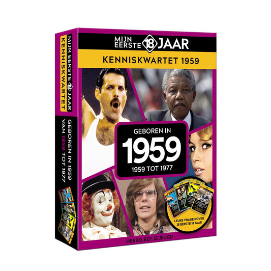 Mijn Eerste 18 Jaar Kenniskwartet 1959 – Speelkaartspel dat jeugdiconen en herinneringen tot leven brengt voor ouderen.