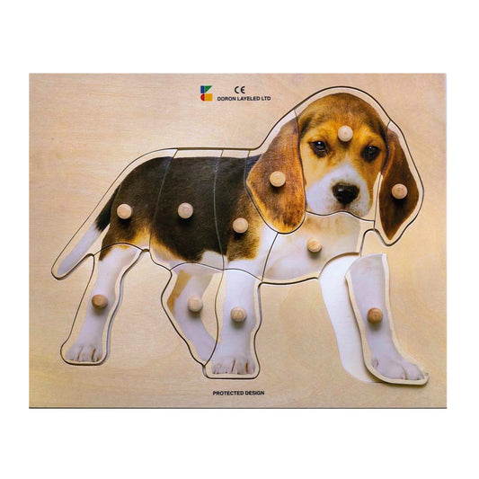 Houten Dementiepuzzel Hond – 16-delige puzzel met hondenthema, bevordert geheugen en activering voor mensen met dementie.