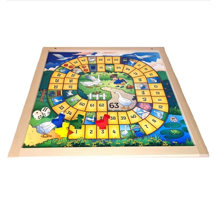 Ganzenbord XL – Magnetisch spelbord met stevige houten ganzen, bevordert activering en samenwerking voor senioren.