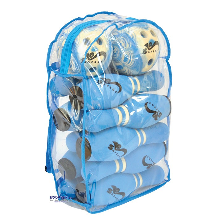 Kegelspel soft blauw – Bowlingspel dat activering en plezier biedt voor ouderen in verzorgingstehuizen.