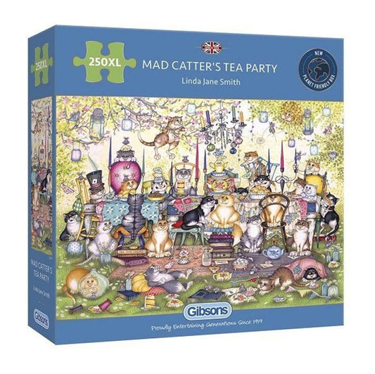 Dementie-puzzel 'Mad Catter's Tea Party' – 250 XL stukjes, activerende puzzel met feestelijk thema voor ouderen.