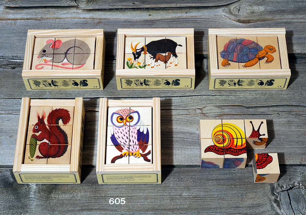 Kubus Puzzel Dieren II 6-delig – Houten blokkenpuzzel met dierenthema, ideaal voor geheugenstimulatie bij ouderen.