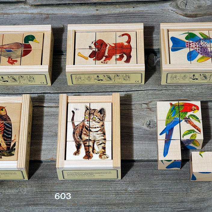 Houten Kubus Puzzel voor Dementie Dieren 6-delig – Toegankelijke puzzel die geheugen en activering bevordert voor mensen met dementie.