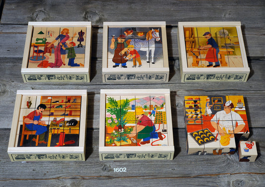 Kubus Puzzel Beroepen 16-delig – Houten puzzelspel dat beroepen en herinneringen stimuleert voor senioren.