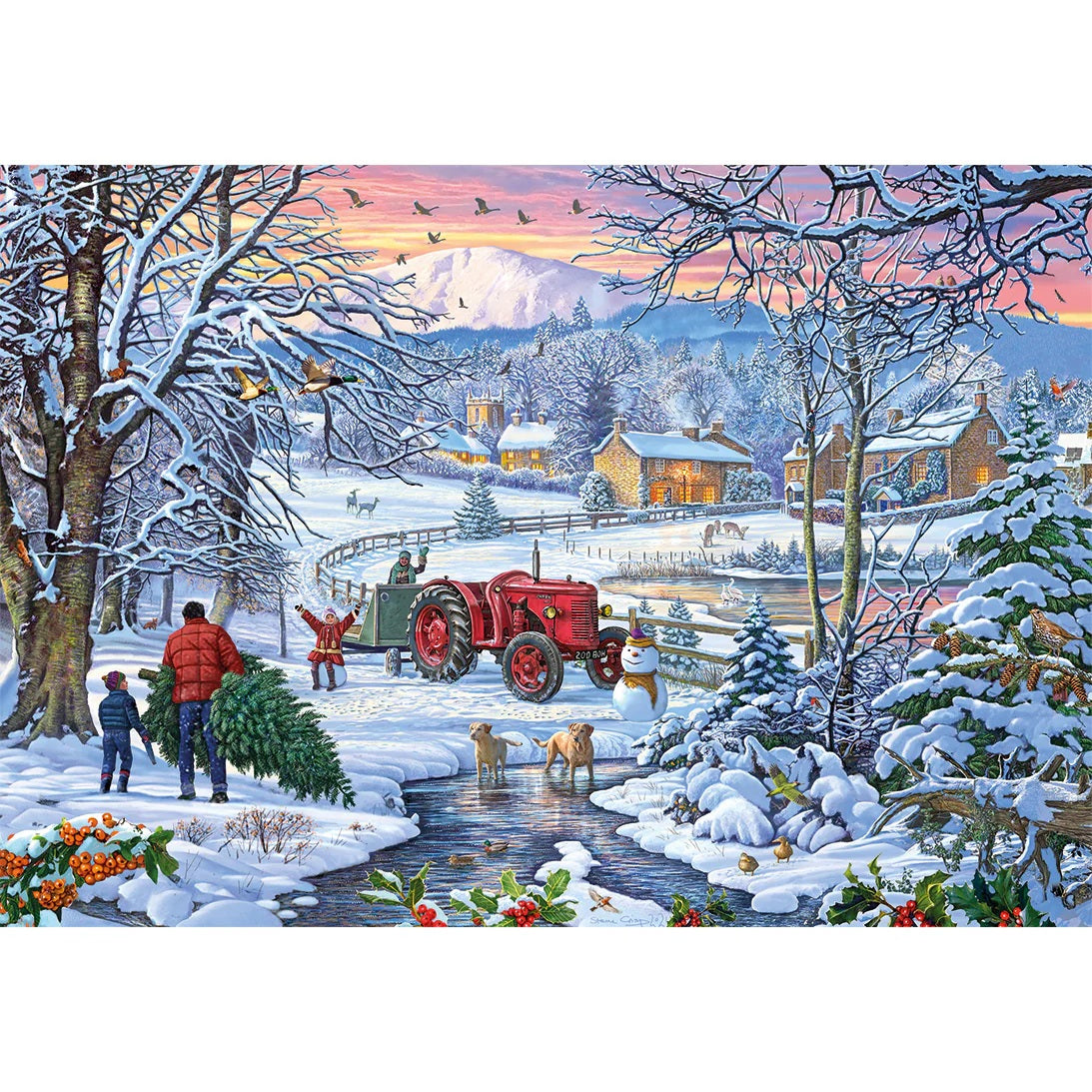 Puzzel 'Bringing Home the Tree' – Kerst XXL puzzel die gezelligheid en activering stimuleert voor senioren.