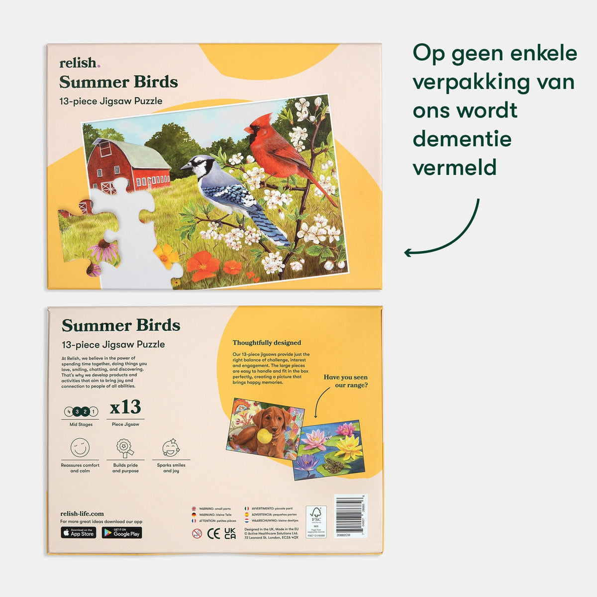Dementie Puzzel - Vogeltjes in de zomer – 13 stukjes, speciaal voor mensen met dementie