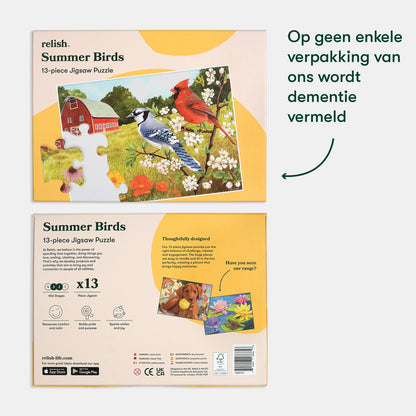 Dementie Puzzel - Vogeltjes in de zomer – 13 stukjes, speciaal voor mensen met dementie