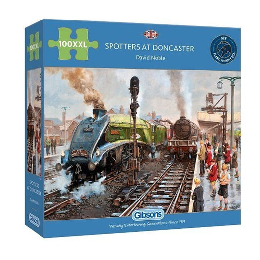 Dementie-puzzel Trein Spotters – 100 XXL stukjes, reislustige activering voor ouderen.