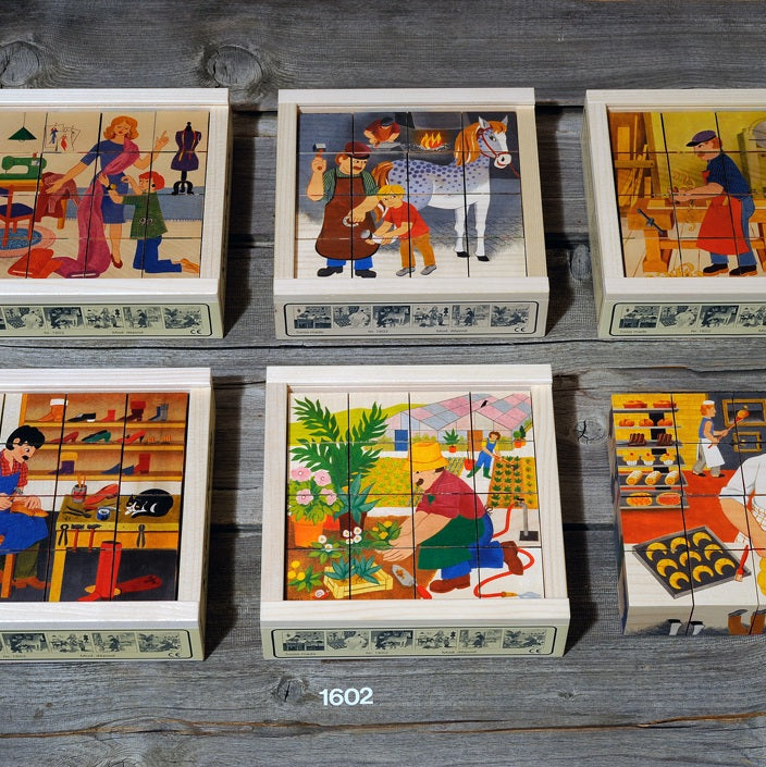 Kubus Puzzel Beroepen 16-delig – Houten puzzelspel dat beroepen en herinneringen stimuleert voor senioren.